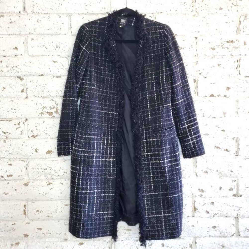 WORTH BLACK BOUCLE TWEED DRESS COAT WOMENS WOOL PARTY JACKET SIZE 6 VINTAGE